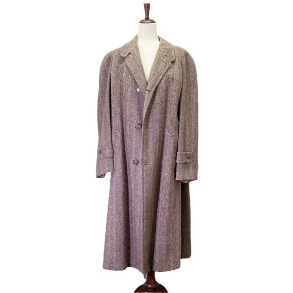 Vintage Clipper Craft Brown Herringbone Overcoat Union Made Size Medium Large - Picture 3 of 16